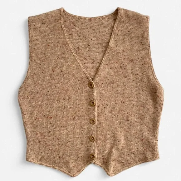 Vintage Sweater & Vest Set Tan Tone Brown Orange Green Checkered Wool Knit 2pc. - Picture 5 of 8